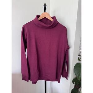 Lands End Womens Burgundy Waffle Knit Long Sleeve Funnel Neck Top Size M